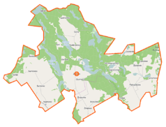 Mapa konturowa gminy Zbiczno, blisko centrum po lewej na dole znajduje się punkt z opisem „Sosno”