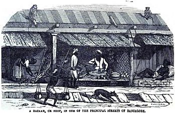 A Bazar, or Shop, in One of the Principal Streets of Bangalore (p. 97, 1856)[18]