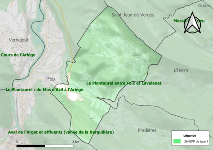 Carte de la ZNIEFF de type 1 sur la commune.