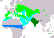 Omtrentleg geografisk utbreiing av slangeørn ██ Berre hekking ██ Standfuglar ██ Stopp under trekk ██ Overvintring