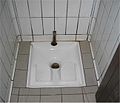 Såkalt fransk toalett eller asiatisk toalett, på engelsk kalla squat toilet, der ein sit på huk over eit hol i golvet. Slike toalett er vanlege blant anna i Asia. Biletet viser eit toalett med porselensbotn i Toulouse i Frankrike.