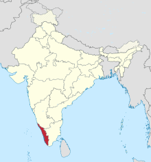 Ligging van Kerala in Indië