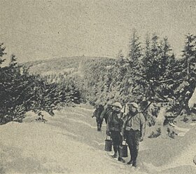 Ravitaillement du 30e bataillon de chasseurs à pied à la tête des Faux en décembre 1914