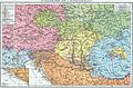 Teritoriile locuite tradițional de germanii din România, înfățișate pe această hartă din 1890 ca o serie de enclave etnice relativ compacte colorate în roz, în regiunile istorice Transilvania, Banat respectiv Bucovina.