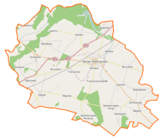 Mapa konturowa gminy Borek Wielkopolski, w centrum znajduje się punkt z opisem „Borek Wielkopolski”