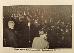 McGinley, left, Addressing a crowd at Market square, Letterkenny on the occasion of the declaration of the Republic of Ireland 1948