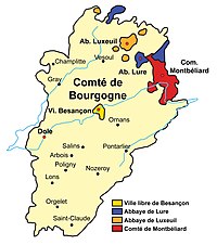 Map of County of Burgundy at the end of the XVth Century showing Nozeroy