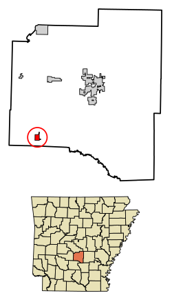 Location of Leola in Grant County, Arkansas.