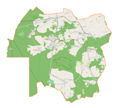 Mapa konturowa gminy Olsztyn, po prawej nieco u góry znajduje się punkt z opisem „Przymiłowice-Podgrabie”