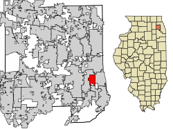 Location of Clarendon Hills in DuPage County, Illinois.