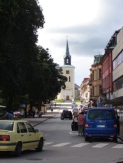 Storgatan with Ljungby Church in the background.