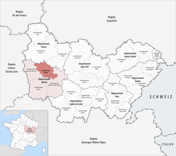 Clamecy arrondissementinin Burgonya-Franche-Comté'deki konumu