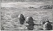 Halvdan Egedius' illustrasjon av Seidmennene på Skratteskjær ble tegnet til den norske praktutgaven av Heimskringla fra 1899.