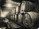 חביות יין במרתפי היקב בראשון לציון, תחילת המאה העשרים.