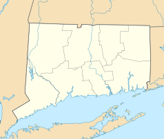Mapa konturowa Connecticut, na dole po lewej znajduje się punkt z opisem „WWE”