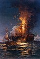 Die brennende Fregatte Philadelphia im Hafen von Tripolis. Gemälde von Edward Moran, 1897.
