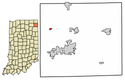 Location of Corunna in DeKalb County, Indiana.