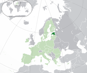 Location of  اېستونيا  (dark green) – on the European continent  (green & grey) – in the اوروپا بیرلیگی  (green)  —  [Legend]