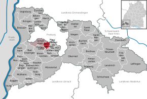 Poziția Ebringen pe harta districtului Breisgau-Hochschwarzwald