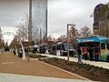 Klyde Warren Park, with a variety of food trucks that line the adjacent street