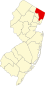 Hartă a statului New Jersey indicând comitatul Bergen
