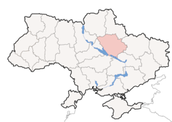 Location o Poltava Oblast (red) athin Ukraine (blue)