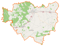 Mapa konturowa powiatu grodziskiego, u góry znajduje się punkt z opisem „Grodzisk Wielkopolski”