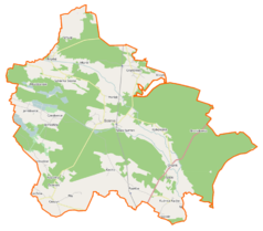 Mapa konturowa gminy Sośnie, blisko lewej krawiędzi znajduje się punkt z opisem „Starza”