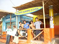 A group of surfers in Huanchaco