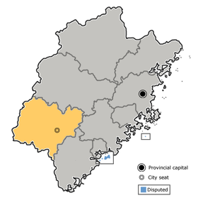 Longyan is highlighted on this map