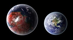 ケプラー442bと地球（想像図）