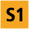 S1 als schwarze Zeichenfolge in orange gefülltem Quadrat