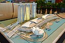 ☎∈ Architectural model showing layout of the Marina Bay Sands complex.