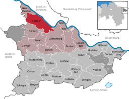 Läget för staden Hitzacker (Elbe) i Landkreis Lüchow-Dannenberg