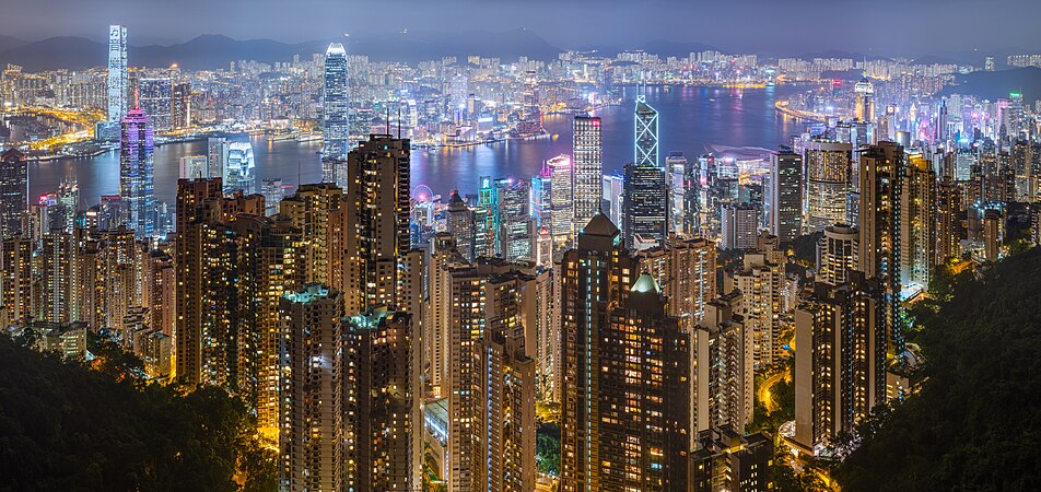 Porzh Hong Kong gwelet eus Victoria Peak e Miz Even 2019