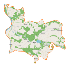 Mapa konturowa gminy Józefów nad Wisłą, u góry po lewej znajduje się punkt z opisem „Łopoczno”