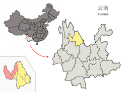 Vị trí của huyện Ngọc Long (hồng) và địa cấp thị Lệ Giang (vàng) trong tỉnh Vân Nam