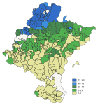 Andel talare av baskiska efter kommun i Navarra