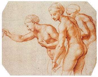 Raphael, red chalk study for the Villa Farnesina Three Graces (c. 1518)[96]: 57 