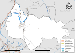 Carte en couleur présentant le réseau hydrographique de la commune