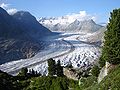 Image 3The Aletsch Glacier with pine trees growing on the hillside (2007; the surface is 180 m (590 ft) lower than 150 years ago) (from Alps)