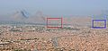 Древний город Старого Кандагара (красный) и горное обнажение (синий) на западной стороне