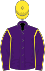 Purple, yellow seams on sleeves, yellow cap