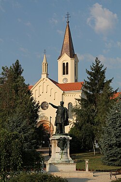 Saint Stephen's Church and the statue of Count István Széchenyi, Nagycenk