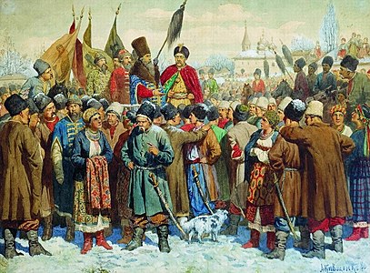 Проголошення пунктів Березневих статей у січні 1654 р. на Переяславській раді, картина «Воз'єднання України», Олексій Ківшенко