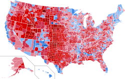 Results by county, shaded according to winning candidate's percentage of the vote.