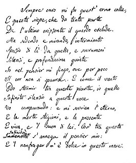 Het tweede manuscript van Leopardi's gedicht L'infinito ("Oneindigheid").
