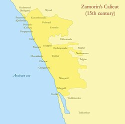 Extent of the Kingdom of Calicut, at the end of 15th century.