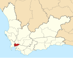 Kaart van Suid-Afrika wat Stellenbosch in Wes-Kaap aandui
