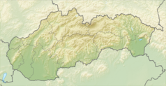 Mapa konturowa Słowacji, u góry po lewej znajduje się punkt z opisem „źródło”, natomiast u góry nieco na lewo znajduje się punkt z opisem „ujście”